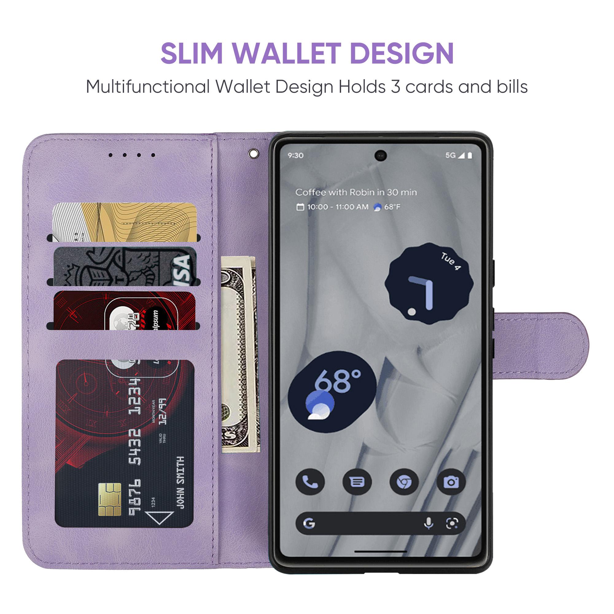 

For Google Pixel 8 Case Imprinted Lines Skin-Friendly Flip Leather Phone Cover Purple