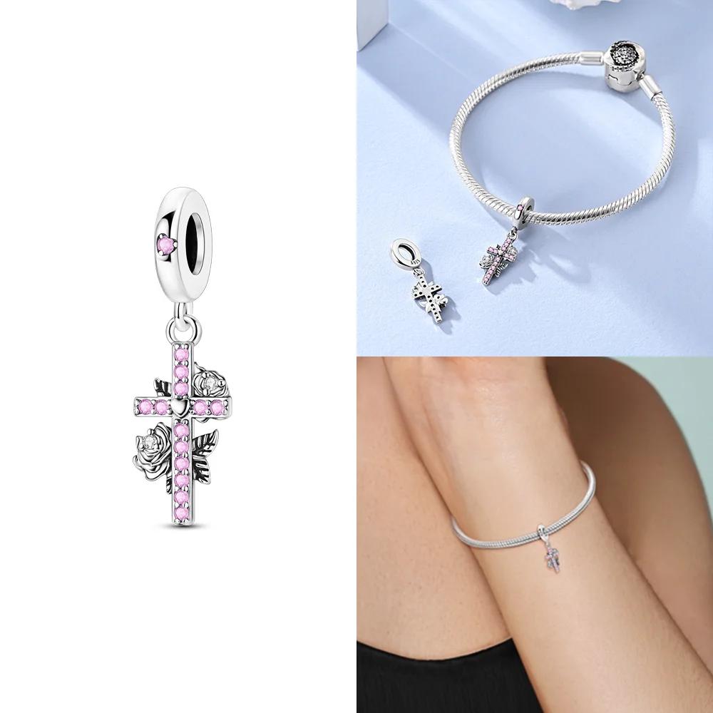 Aircraft Luggage Box Cat Pink Zircon Copper Original Charms Beads Fit Bracelet Women Jewelry Diy Beautiful Gifts Accessory