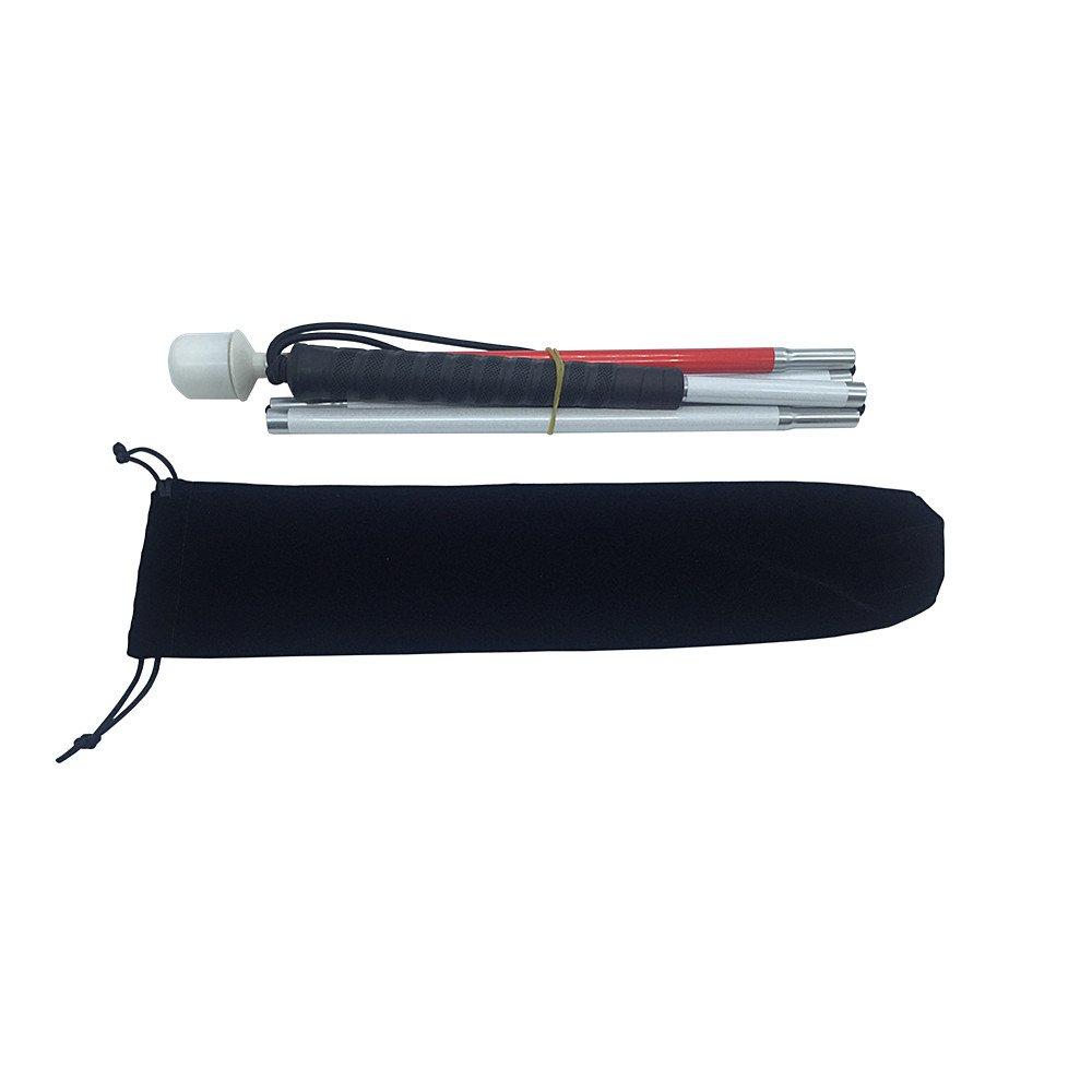 Folding 4-section aluminum white cane for the blind (black rubber grip, 115 cm)