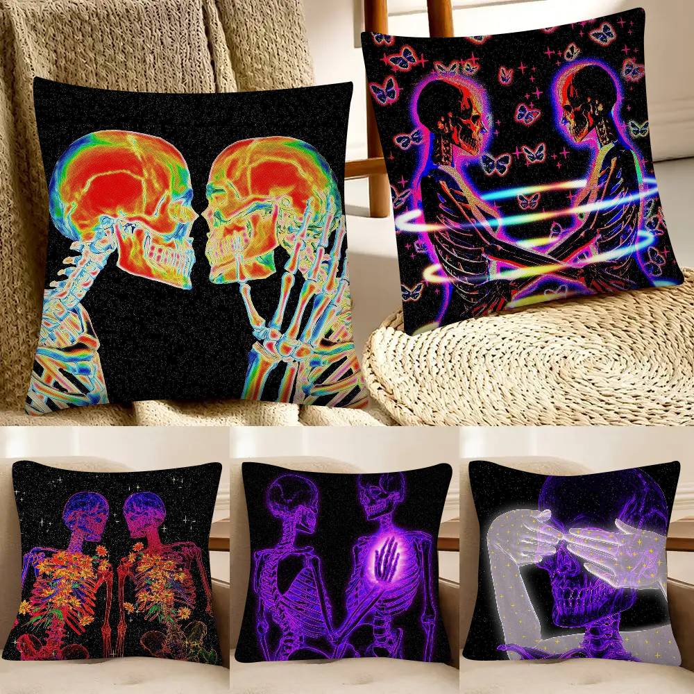 Synth3ticc Creative Skeleton Art Pillow Case Square Pillow Bedroom Sofa Leisure Comfort Cushion Car Home Decoration