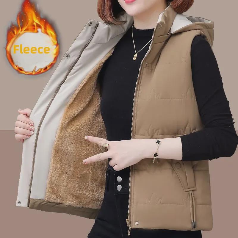 Dámská bavlněná vesta s fleecovou podšívkou, zateplená, krátkého střihu pro podzim/zimu 2024, ideální pro maminky středního věku a drobné postavy