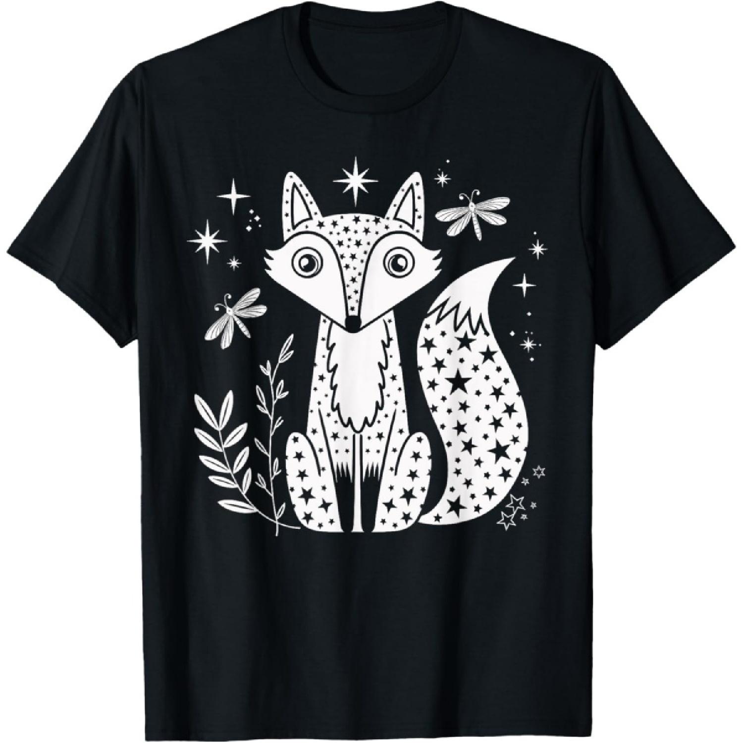 Celestial Fox with Stars and Mystical Elements T-Shirt S