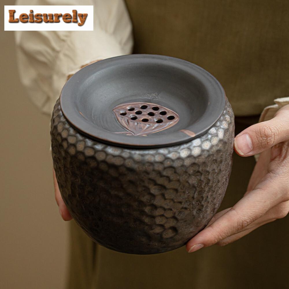650ml Japanese Gold-plated Iron Glazed Ceramic Tea Residue Tank Lotus Pomelo Dry Brewing Tea Table Tea Waste Bucket with Lid