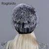 Women's Natural Mink Fur Hat Fox Pompom Rabbit Flowers Stylish Warm Fashion Girls Real Fur  Winter Hat Knitted