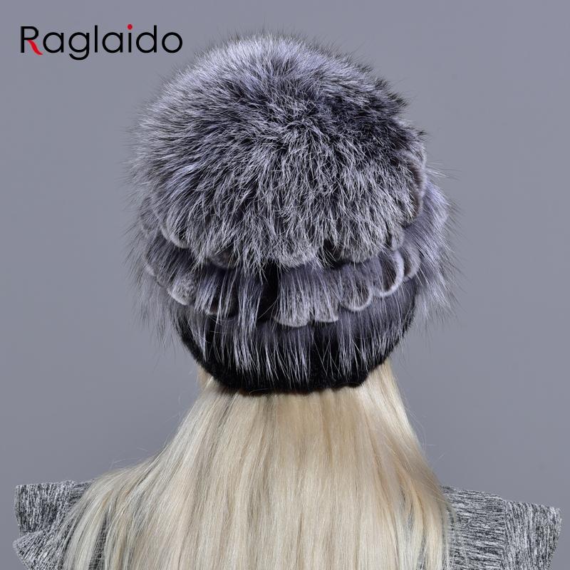 Women's Natural Mink Fur Hat Fox Pompom Rabbit Flowers Stylish Warm Fashion Girls Real Fur  Winter Hat Knitted