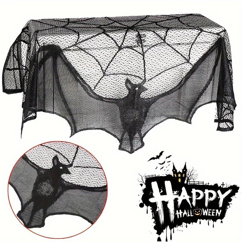

1pc Halloween Lace Curtain Black Bat Spider Tablecloth Fireplace Mantel Scarf Cover Halloween Home Room Cobweb Horror Decoration чёрный