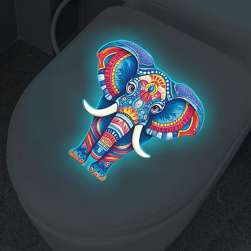 Glow-In-The-Dark Colored Totem Elephant Toilet Sticker Self-Adhesive Removable Wall Decal Home Bathroom Living Room Decor