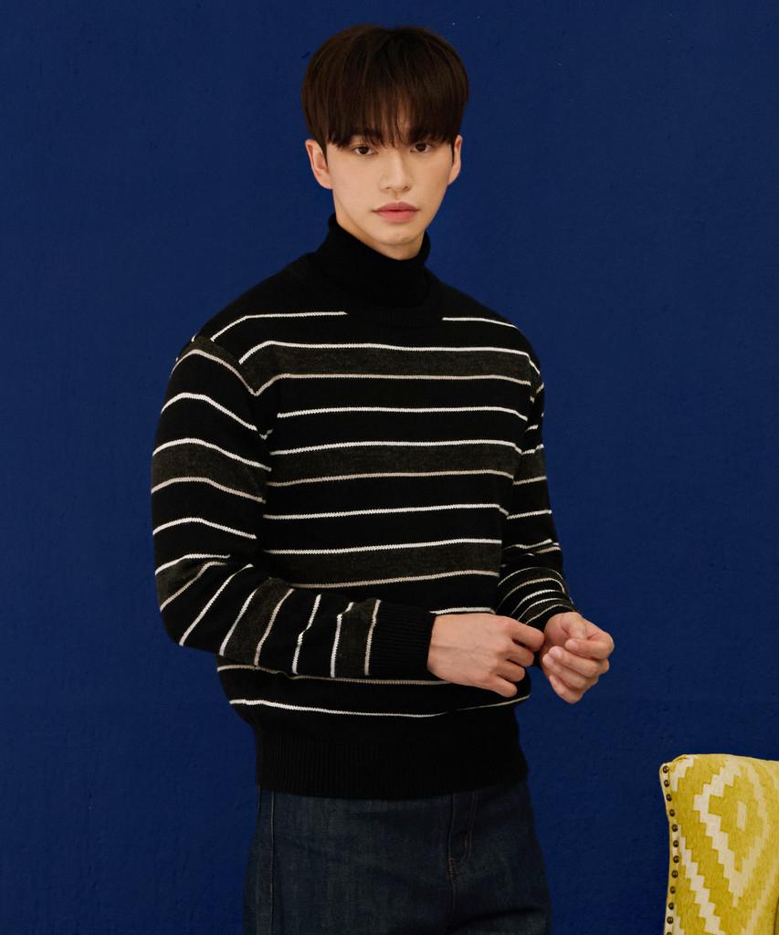 CHASECULT Men'S Striped Round Sweater - Black