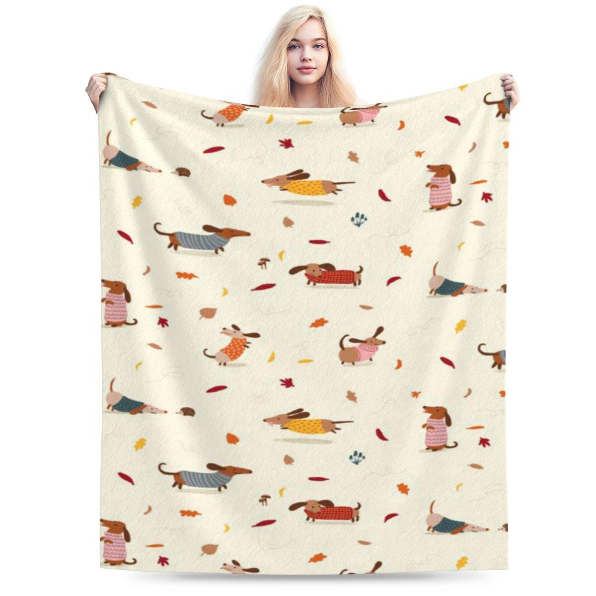 Cute Dachshunds In Winter Sweaters With Autumn Leaves Custom Soft Party An UltraSoft Micro Fleece Blanket 75x100cm 30x40in