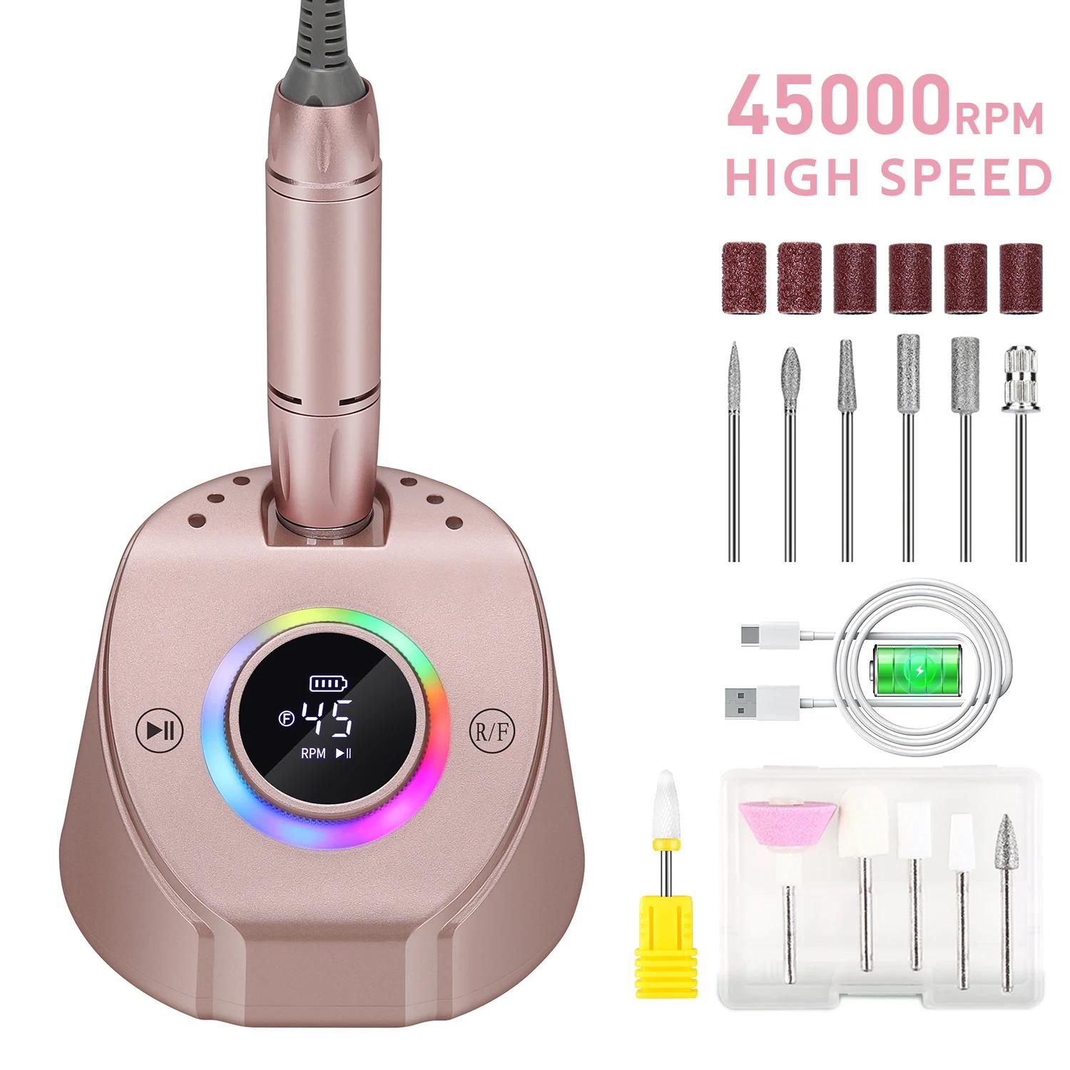 

DianaBeauty 45000RPM Rechargeable Nail Drill Machine Desktop Nail Polisher with 12 Drill Bits Electric File Nail Salon Tools USB