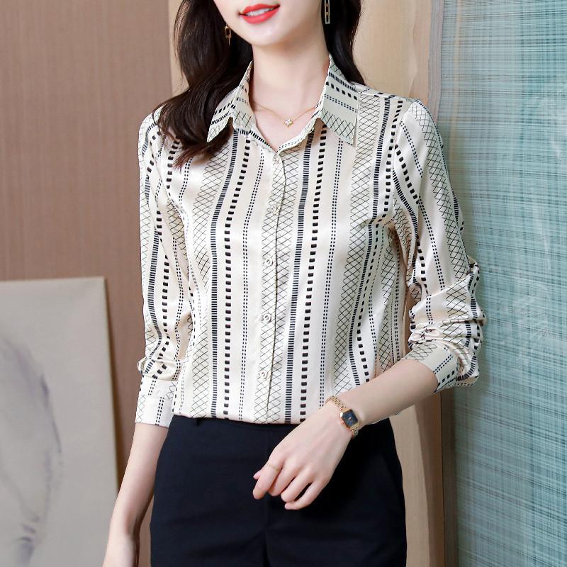 Spring Women's Silk Blouse Fashion Satin Long Sleeve Vintage Women's Tops Elegant Tops OL Ladies Tops Women's Clothes