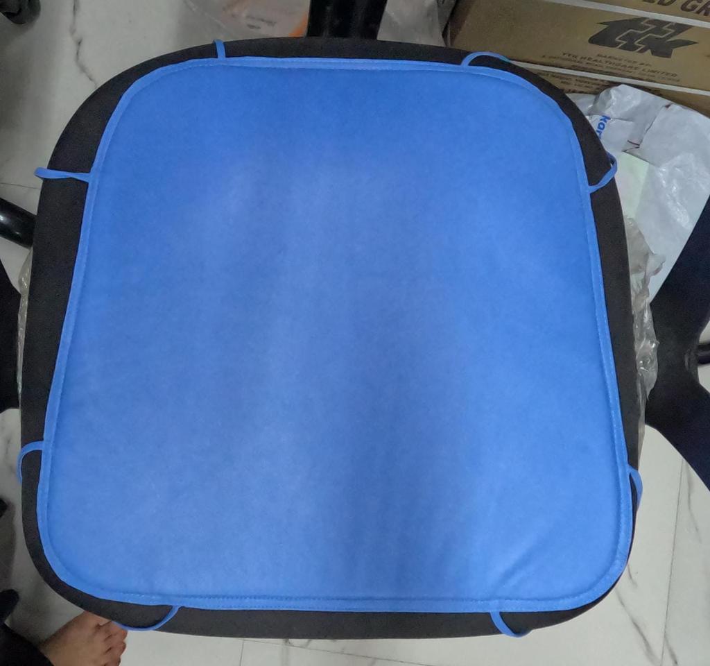 Noora Lambskin Leather BLUE ROUND CHAIR PAD With TIES | Curvy Shape Rounded Edge Chair Pad |Dining Seat Pad for Home and Office | Housewarming Gifts |