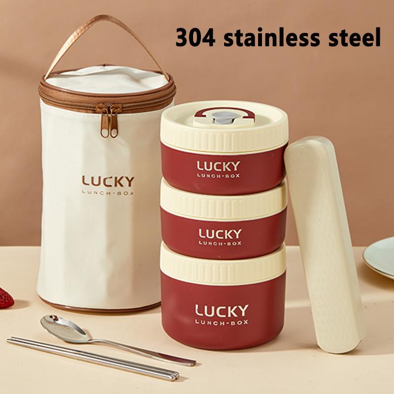 304/316 Stainless Steel Portable Insulated Lunch Box with Cutlery And Thermal Bag Leak proof Microwave Safe Food Container