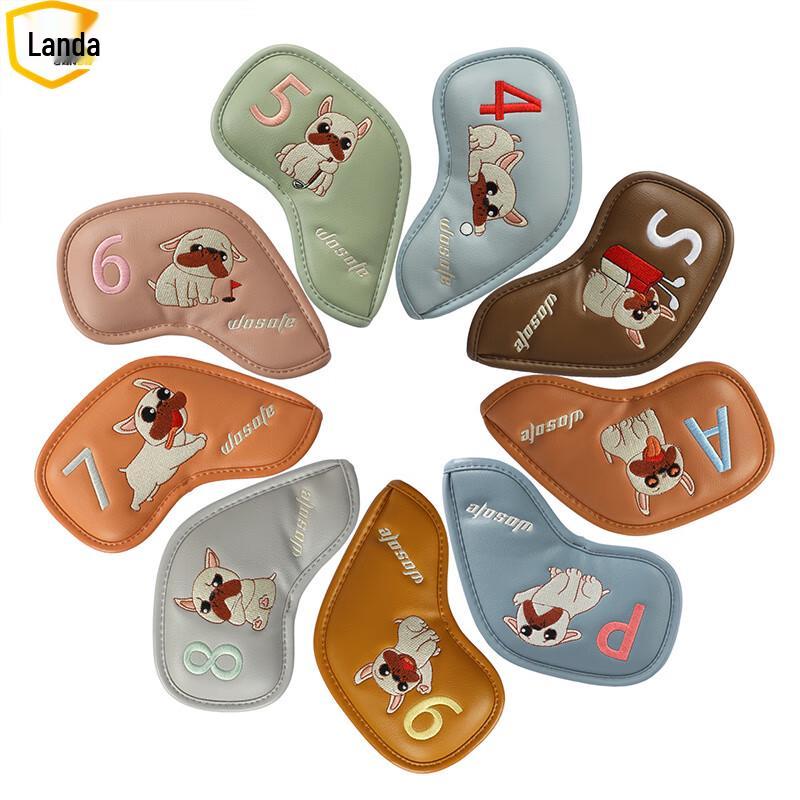 Landa Kreskówkowy Buldog Francuski Zestaw Pokrowców na Główki Żelazek Golfowych (9 szt)