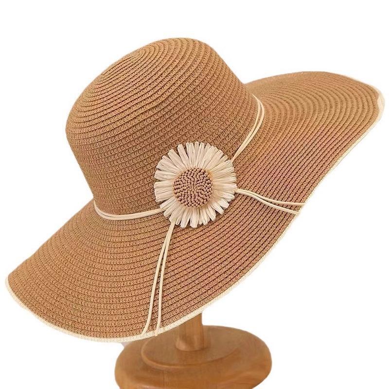 Khaki Summer Shade Straw Hat Women's Fashion Sunscreen Hat Outdoor Seaside Beach Hat Foldable Sun Hat