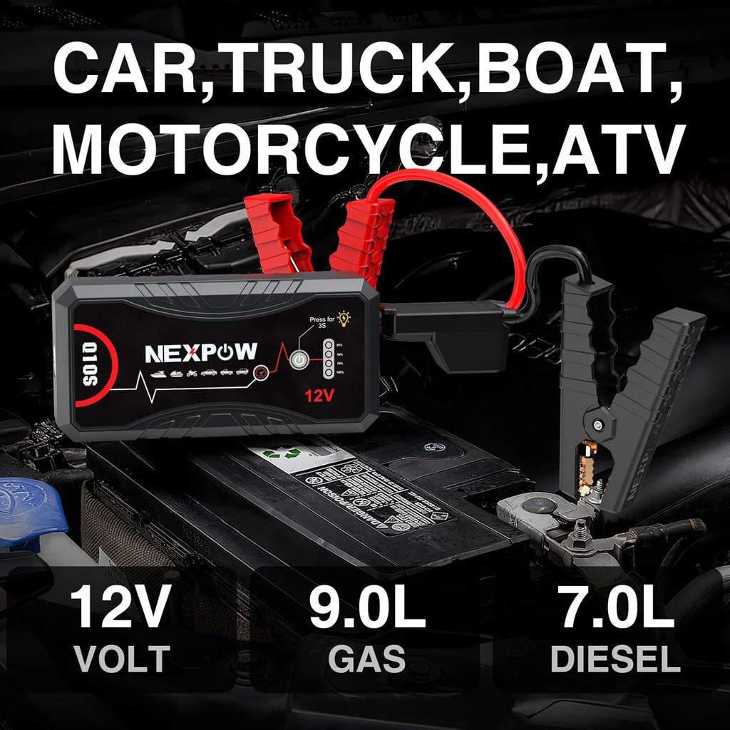 Car Jump Starter 2025, 3000A Peak, 12V Portable Lithium Jump Box with USB QC3.0 for Gas & Diesel Engines Up to 9.0L