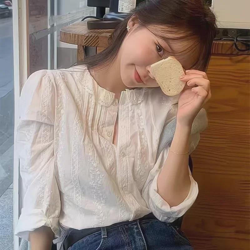 Korean Style Slim Puff Sleeve Lace Top