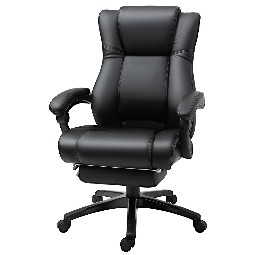 Executive Office Chair for Home, PU Leather Computer Chair, Swivel Desk Chair with Footrest, Wheels, Adjustable Height, Black