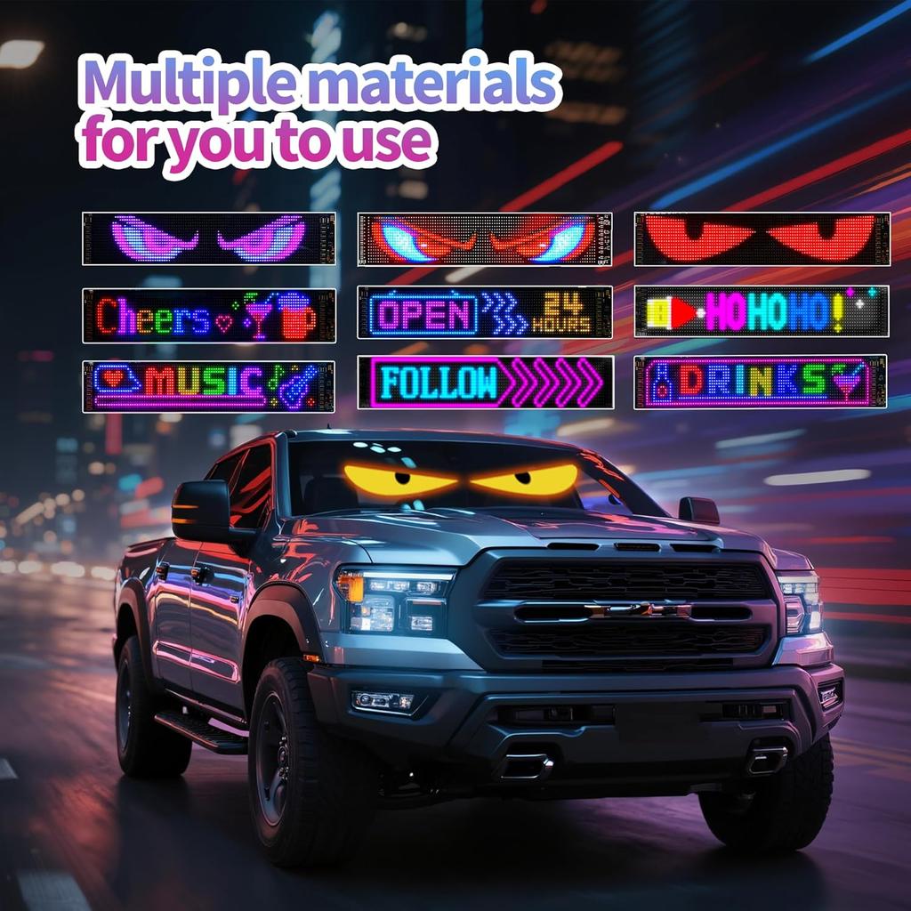 Devil Eyes Light For Car & Truck Windshield | 14.7X3.6In Programmable Flex, APP /DIY, Animated Car Decor
