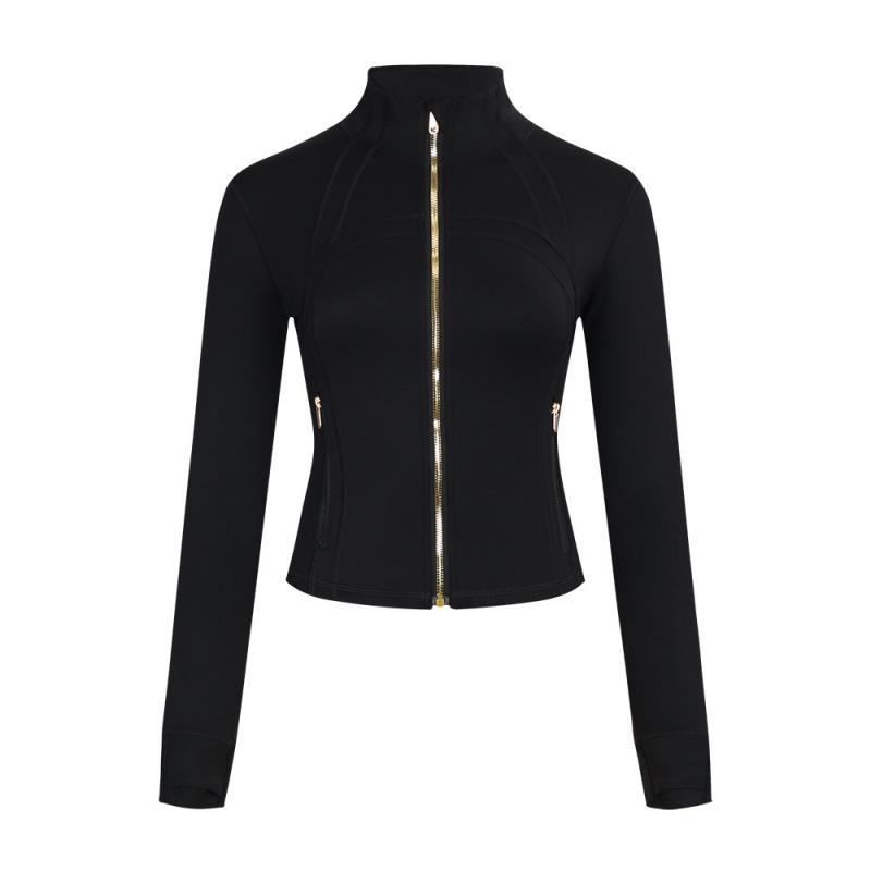 Lulu Logo Slim-Fit Ladies' Stand-Collar Jacket with Gold Zipper, Long-Sleeved Sports Fitness Outerwear