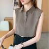 Women's Summer Sleeveless Chiffon Striped Vest Buttoned Lapel Commuter Bottom Shirt