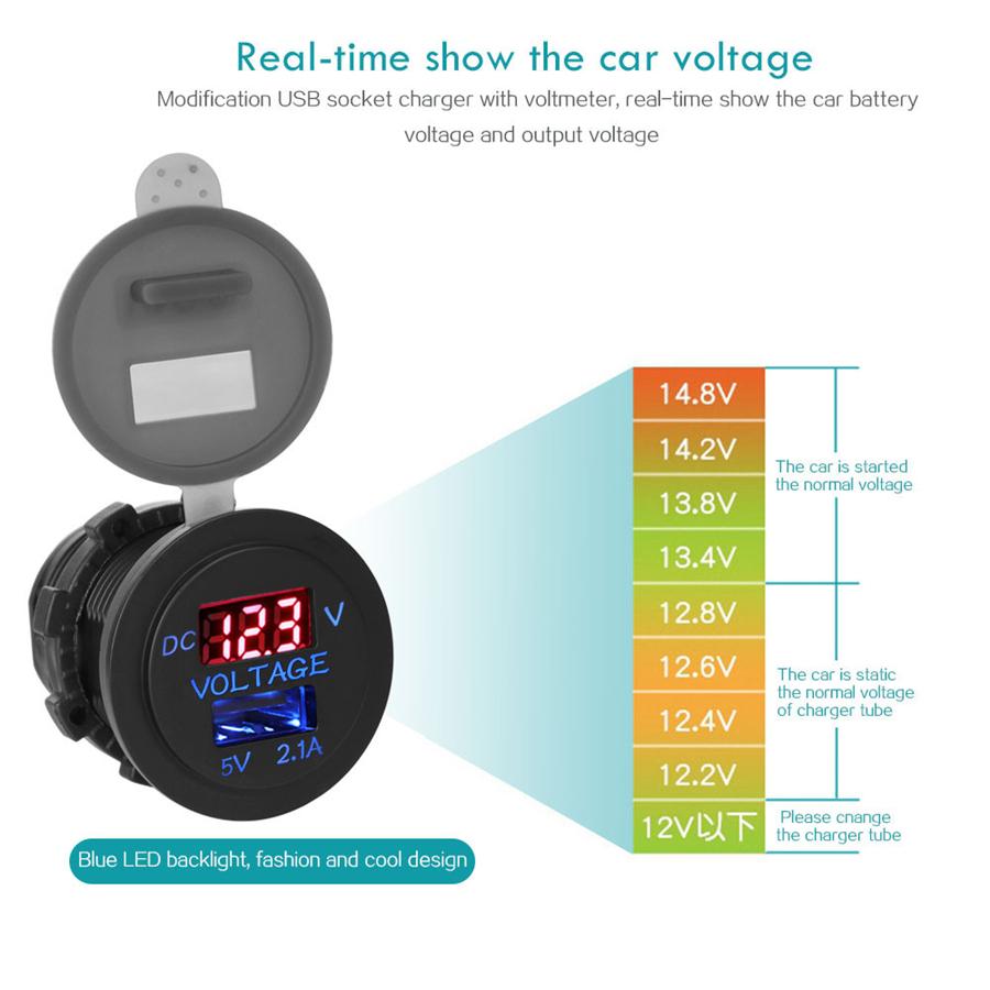 1x Universal Car Charger 5V 2.1A USB Socket Phone Charging & Car Voltage Display