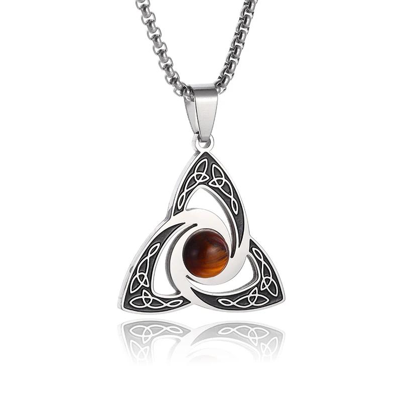 Style Trinity Celtic Knot Shield Pendant Witch Knot Necklace Men Women Irish Protection Amulet Jewelry