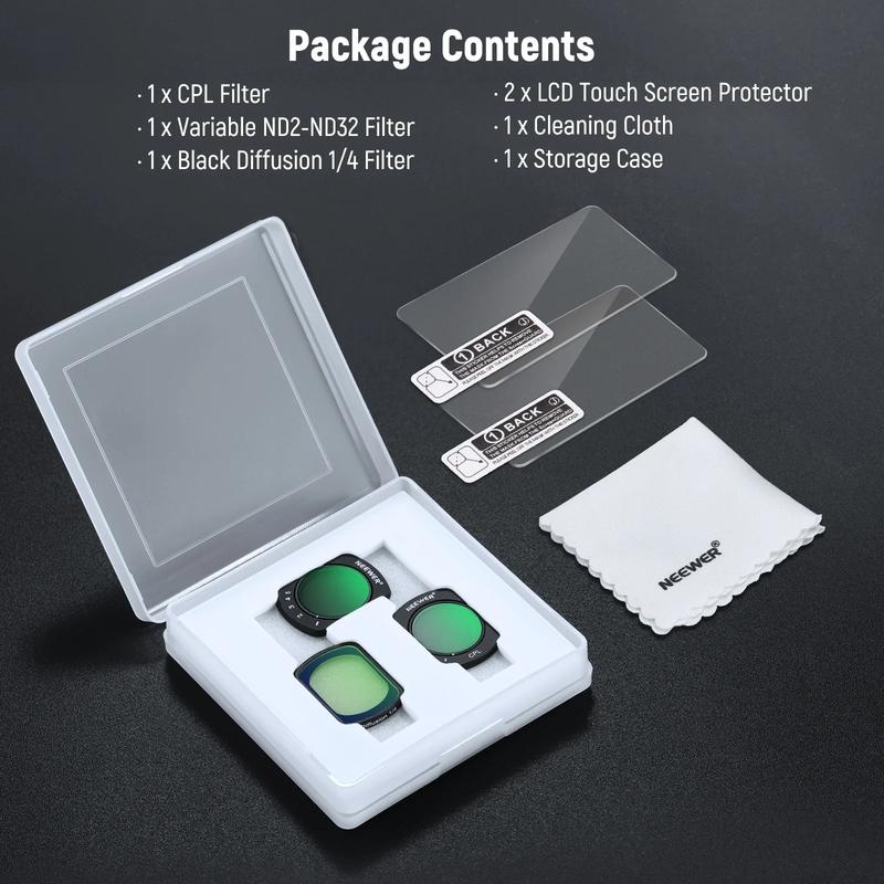 NEEWER Filter Kit for DJI Osmo Pocket 3 Camera, Magnetic ND2-32 / CPL / Black Mist Diffusion 1/4 Filter 3Pcs Filter Set