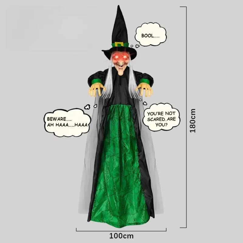 Halloween Životná Veľkosť Hovoriaca Čarodejnica Fialová Vonkajšia Strašidelná Desivá Čarodejnica Animatronická Hlasovo Ovládaná Svietiaca Kričiaca Dekorácia
