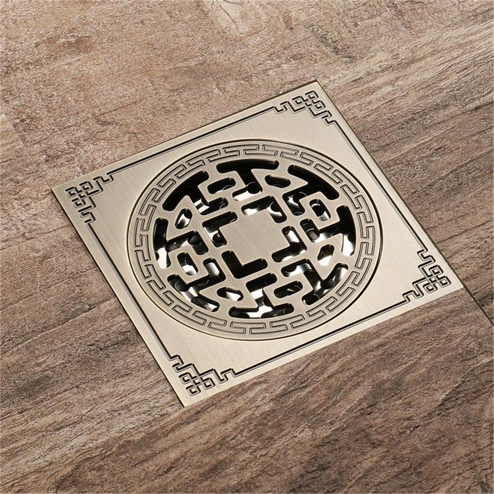 Antique Floor Drains 10x10cm Brass Shower Floor Drain Bathroom Deodorant Euro Square Floor Drain Strainer Cover Grate Waste