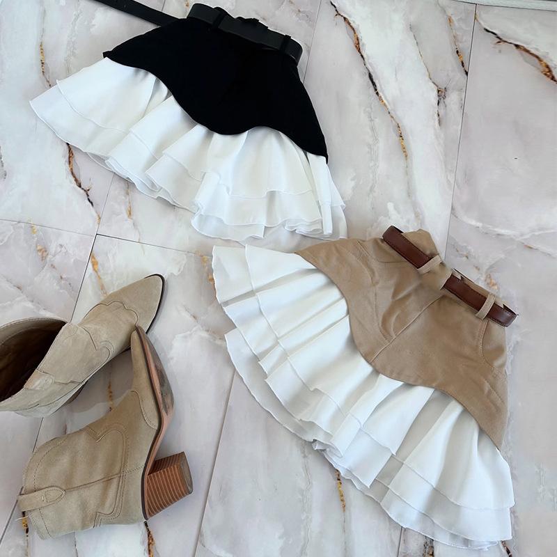 Summer Women's Ruffle Edge Cake Skirt Mini Dress High Waisted No Belt