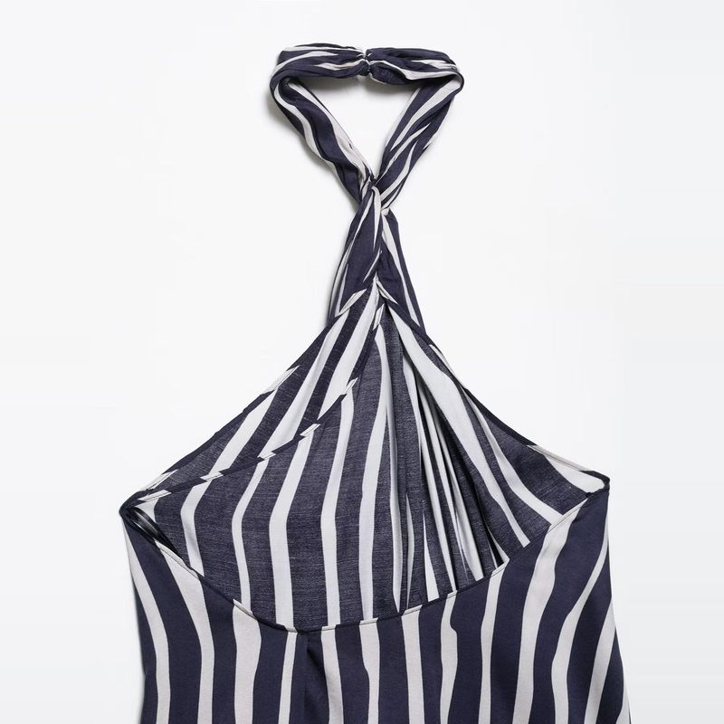 Kaslead New Arrival Women's Clothing Fashion Style Stripes Hanging Collar Tops Casual Pants 2906096 2913097