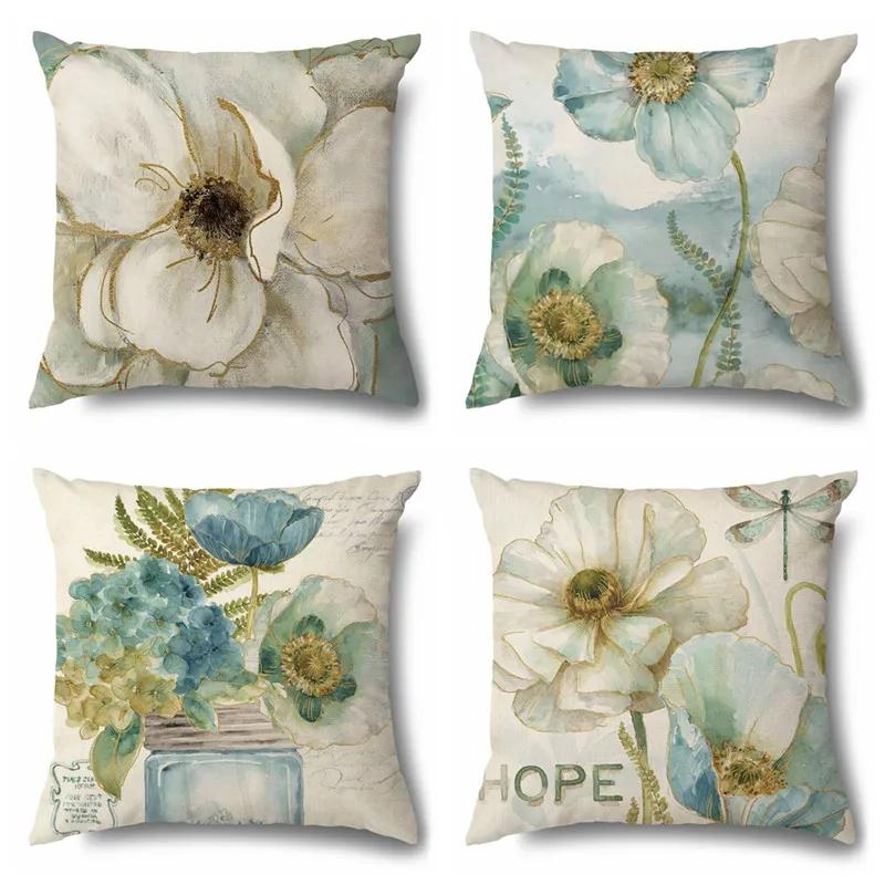 Rose Flower Butterfly Printing Cotton Linen Pillowcase Modern Living Room Decorative Sofa Cushion Cover Home Pillow Cover