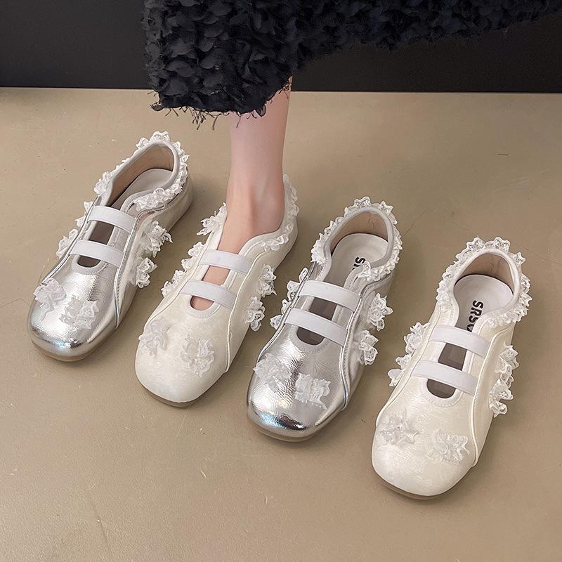 French silver flat-soled single shoes women's 2025 summer new popular sports and leisure soft-soled ballet Mary Jane shoes