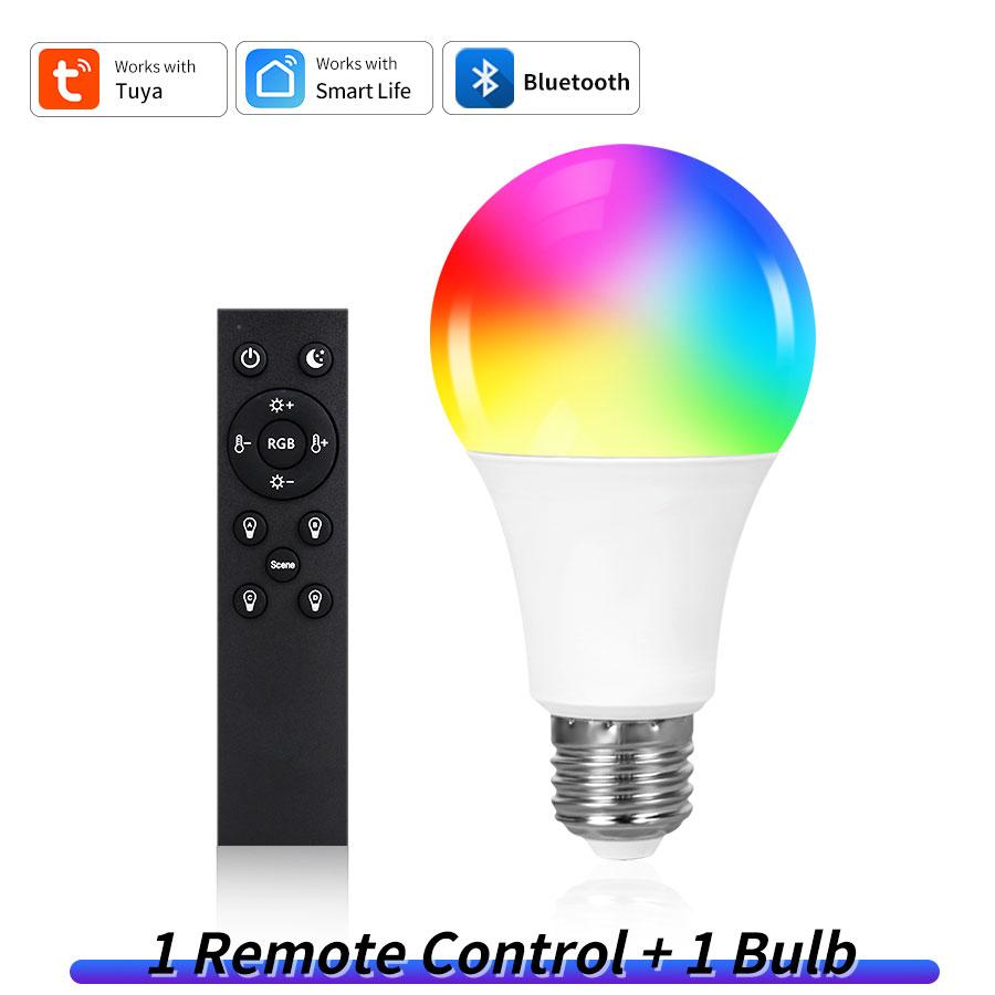Tuya Smart Bluetooth LED Light Bulbs Smart Life APP E27 220V 9W 15W 18W BT Lamp RF 2.4GHz Remote Group Control for Bedroom Decor