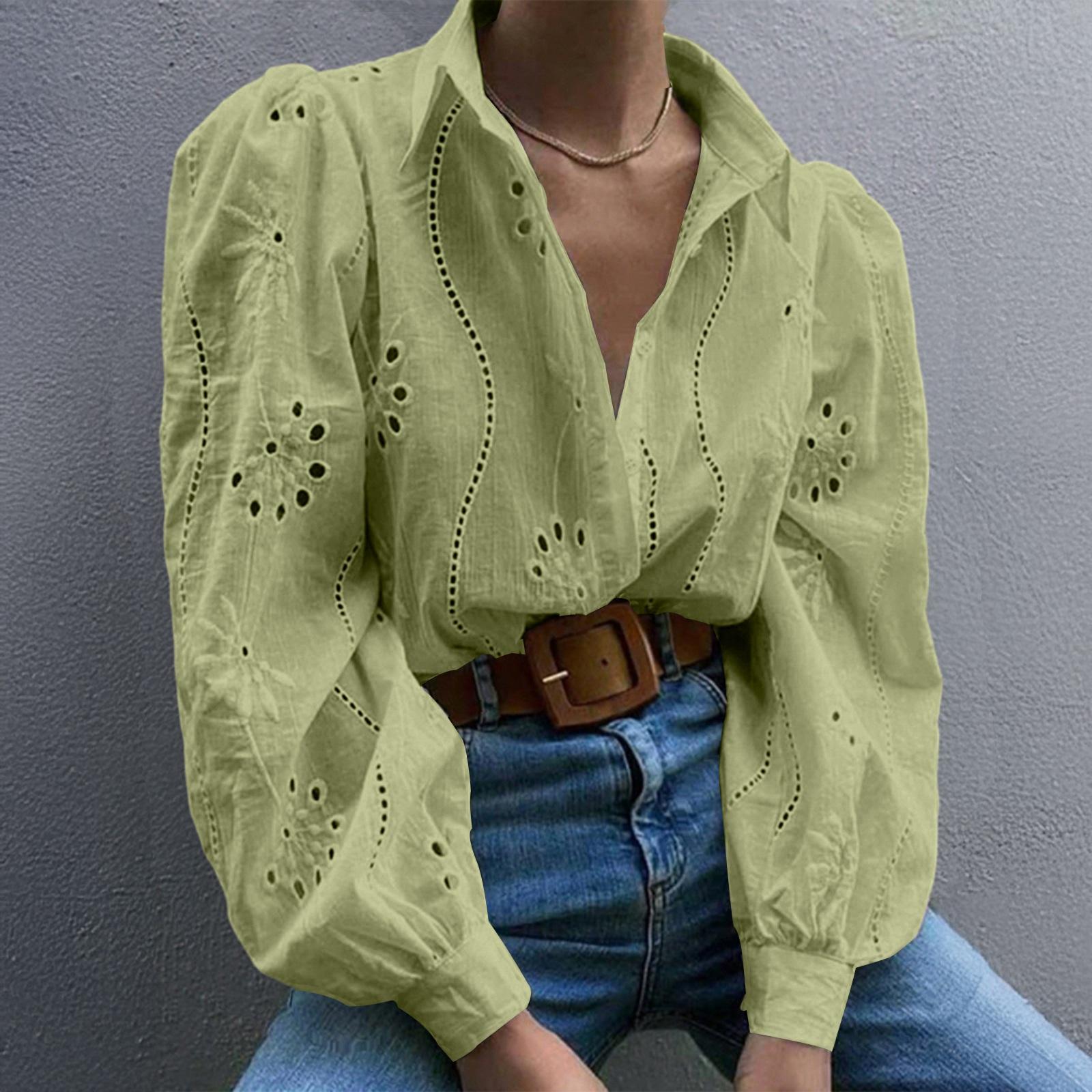 

Женская модная повседневная блузка с вырезами, рукавами-буфами, однотонная, с длинным рукавом XXL