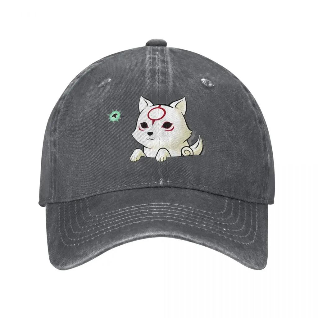 Okami Amaterasu Wolf Cute Kawaii Animal Mythology Sun Unisex Baseball Cap Distressed Washed Caps Hat Fashion Gift Snapback Hat