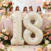 32 Inch Aluminum Foil Balloons, Milky White Numbers 0-9 for Birthday Party Decoration, 20 Plush Balls for Celebrating Birthdays