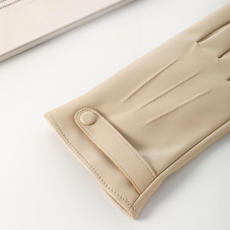 Winter Warm Pu Leather Gloves Women Cute Thick Outdoor Cycling Driving Windproof Cold-Proof Gloves Touchscreen Gloves