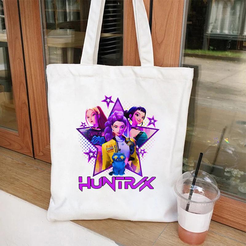 Kpop Demon Hunters Print Shoulder Canvas Bag Daily Shopping Tote