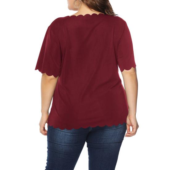 Kurzärmliges Oberteil in Übergröße für Damen, lockeres T-Shirt mit Rundhalsausschnitt, lässige Sommerbluse mit gewelltem Saum für den Urlaub zu Hause