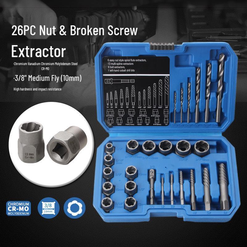 26-Piece Damaged Nut & Screw Extractor Tool Set - Chrome Molybdenum Steel