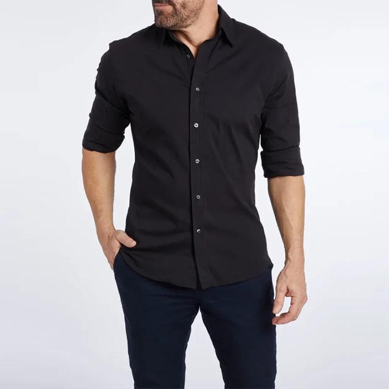

Men s Casual Shirt Cotton Shirt Slim Tops Long Sleeve Tee Shirt Zip Shirt Solid Color High Quality Long Sleeve Shirt Men XS чёрный