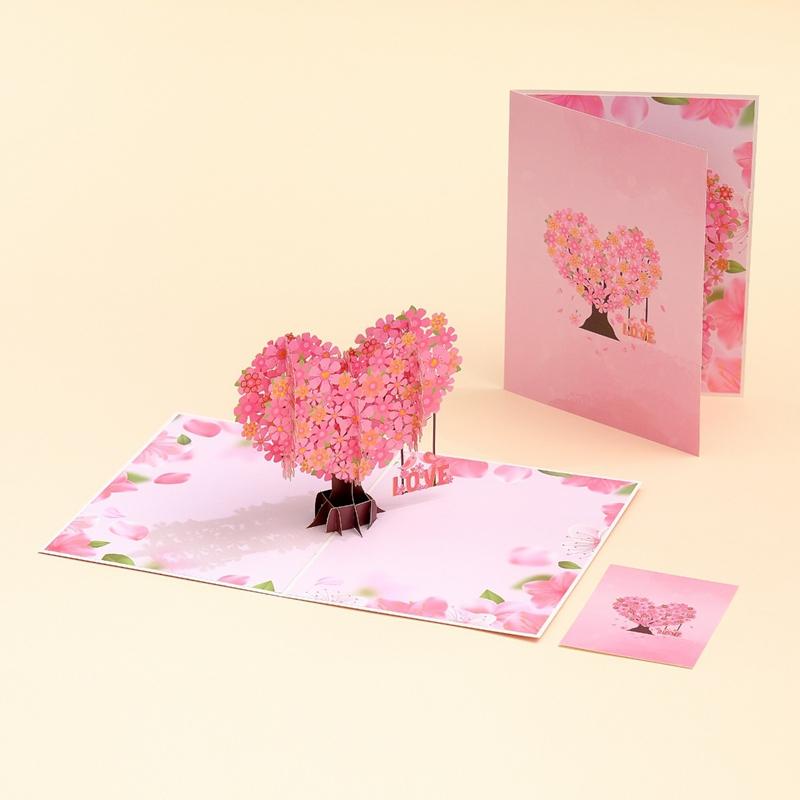 3D Love Tree Valentine'S Day Greeting Card With Envelope Romantic Paper Love Heart Tree Design For Wedding New Year Gift Card