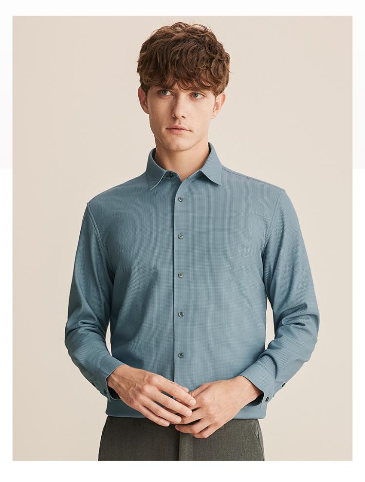 3A Antibacterial and Anti Static Far Infrared Warm Shirt Men's Long Sleeve Knitted Thousand Bird Grid Shirt with Thick Velvet