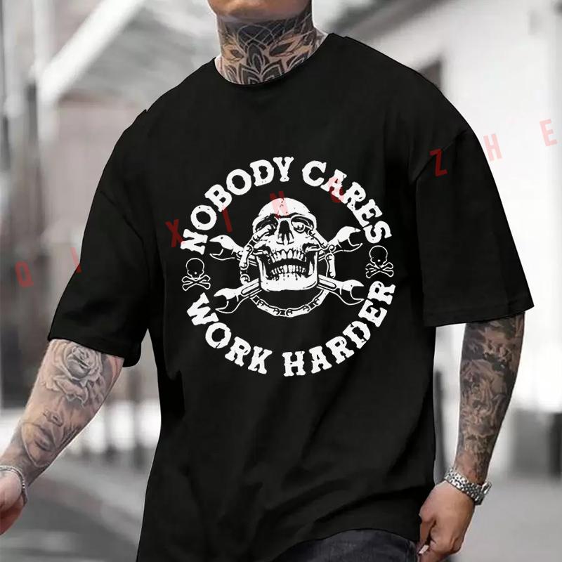 Men T-Shirt Gothic Skull Pattern - Y2K Street Motorcycle Cotton Men‘s T-Shirt O-neck Short Sleeve Fashion Hip Hop Tops Tee