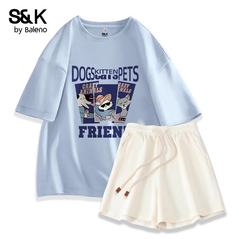 Baleno S&K Women s Pure Cotton Loose Short-Sleeve Waffle Sportswear Set S