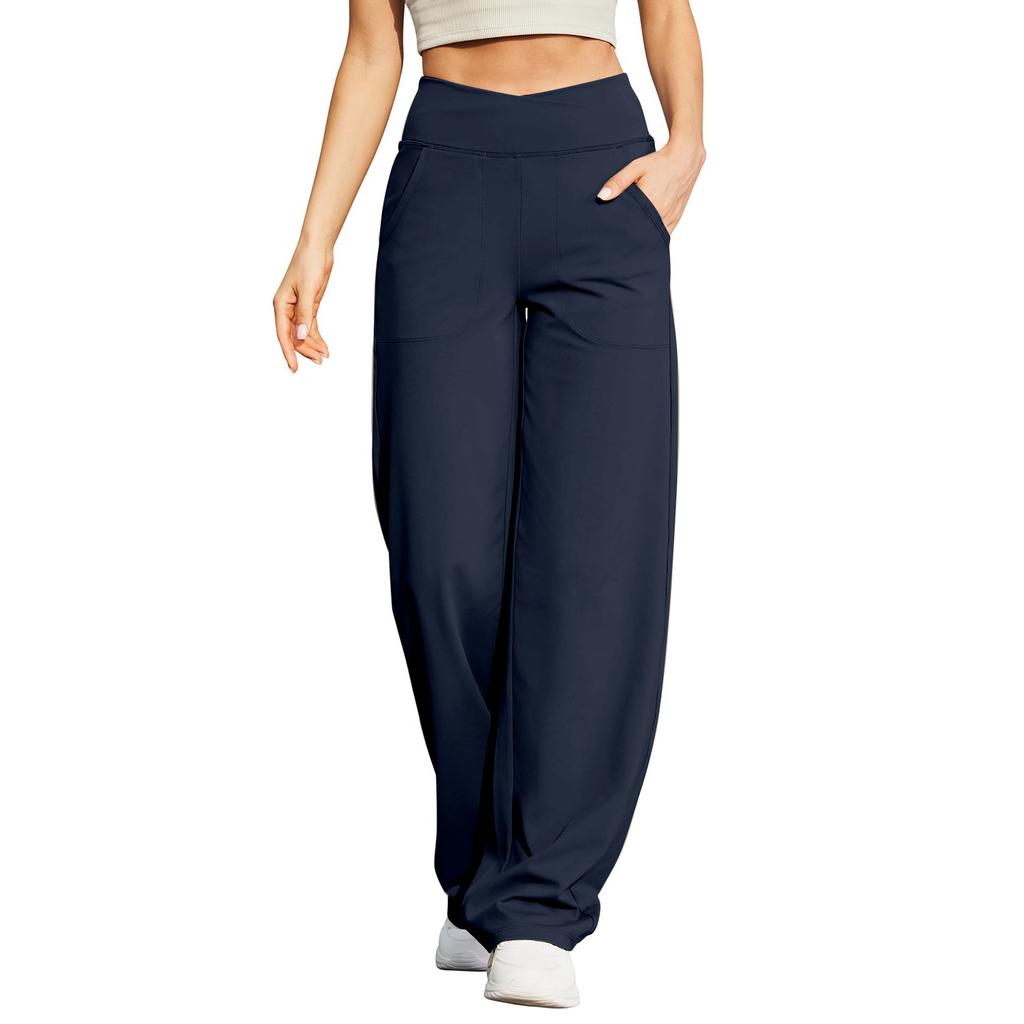 Damen High Waist Wide Leg Hose mit Taschen Weicher Dehnbarer Stoff Geeignet für Yoga Workout Freizeitkleidung und Loungewear