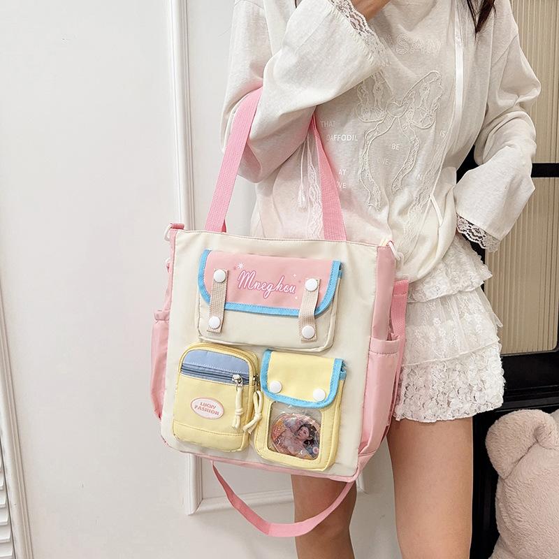 College Style Female College Student Version Largecapacity Contrasting Color Computer Tote Bag Lightweight Shoulder Messenger Bag Leisure Bag