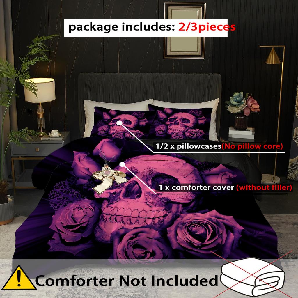 Comforter Violet Rose Golden Skull Pattern 3D Print Halloween Gothic Style Bedding Set With Polyester
